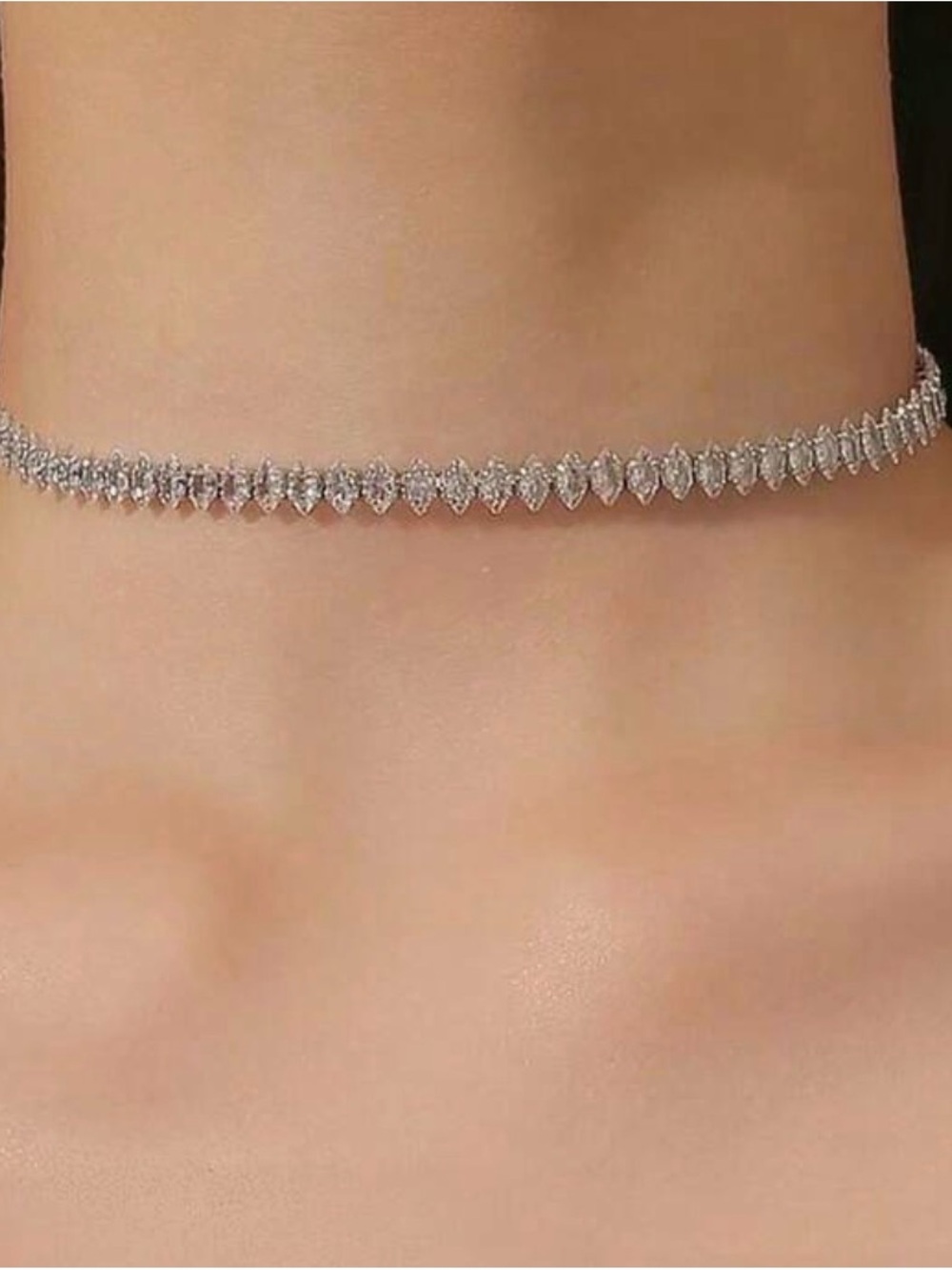 Delicate Silver Crystal Marquise Choker Necklace - Women's Jewelry